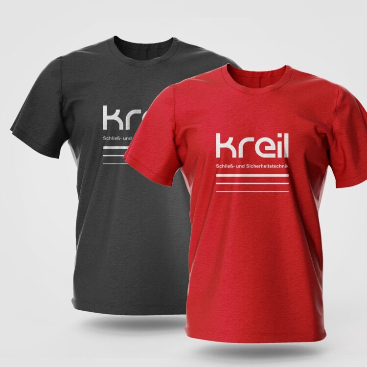Kreil Shirts Individuelles Corporate Design für Kreil Sicherheitstechnik mit Shirts und Merch – Brand Design und Markenentwicklung von nu-art für Kunden in Vorarlberg und den DACH-Raum.