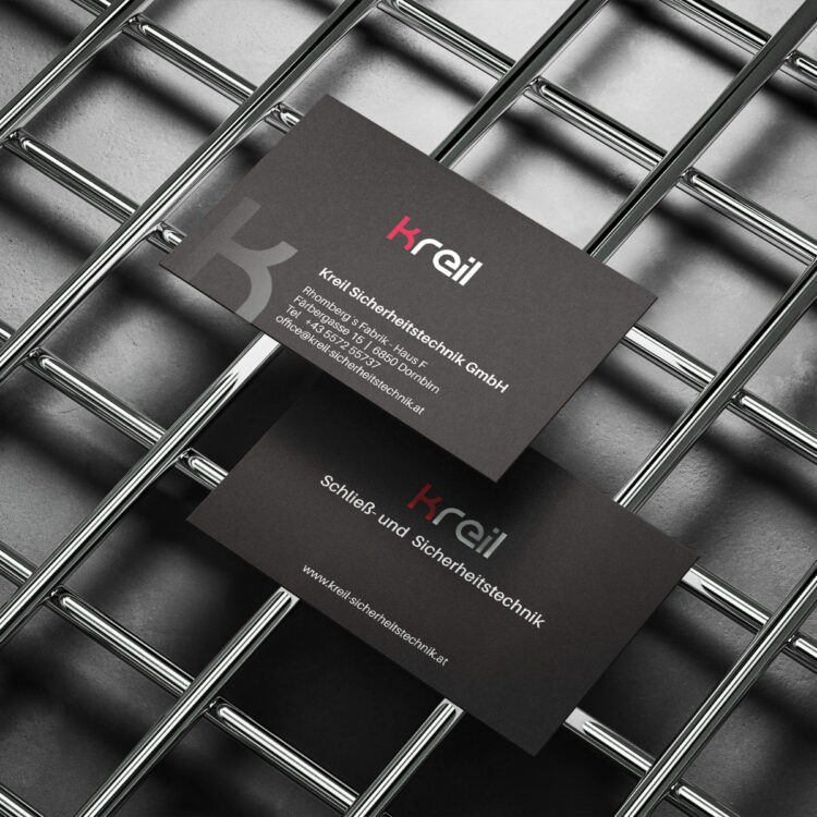 Kreil VK Mockup Individuelles Corporate Design für Kreil Sicherheitstechnik mit Geschäftsausstattung – Brand Design und Markenentwicklung von nu-art für Kunden in Vorarlberg und den DACH-Raum.