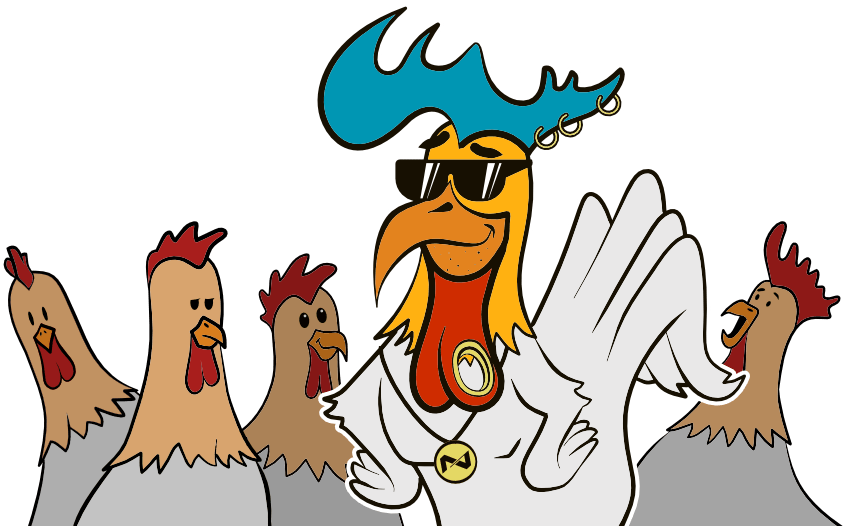 Rooster-Group Handgezeichnete Hahn-Illustration im Comic Stil – Grafikdesign & Corporate Design von nu-art.at für Agenturen und Unternehmen in Österreich Deutschland und der Schweiz.